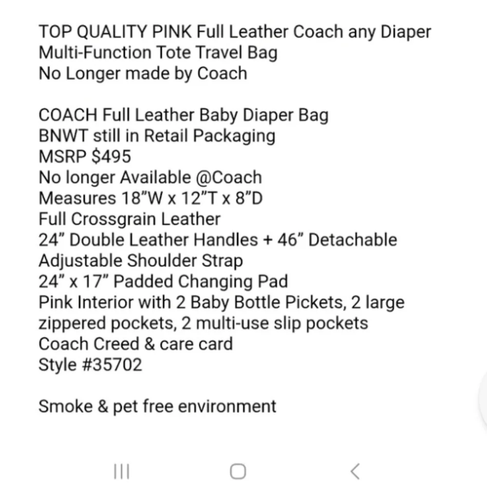 Coach F35702 Leather Baby Bag NWT